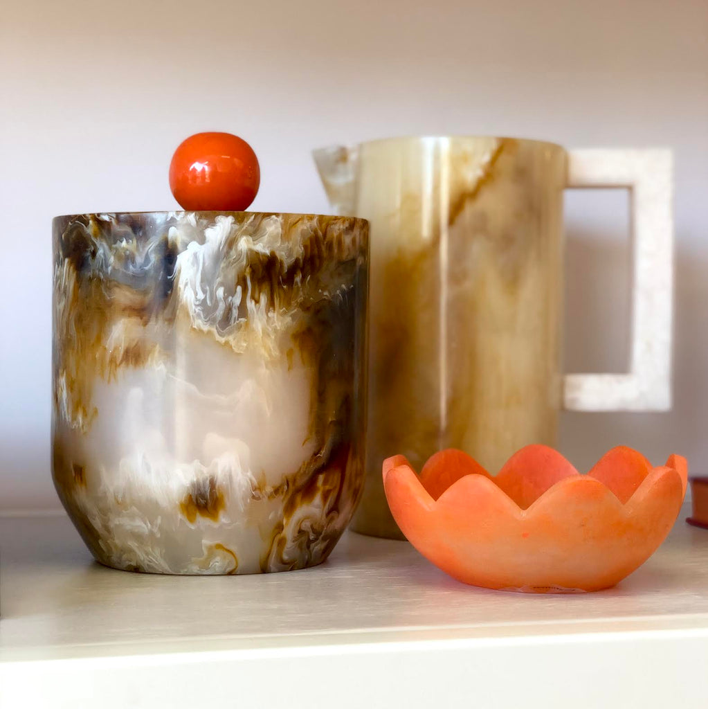 HOLIDAY TRADING - RESIN ICE BUCKET - TOFFEE WITH ORANGE LID