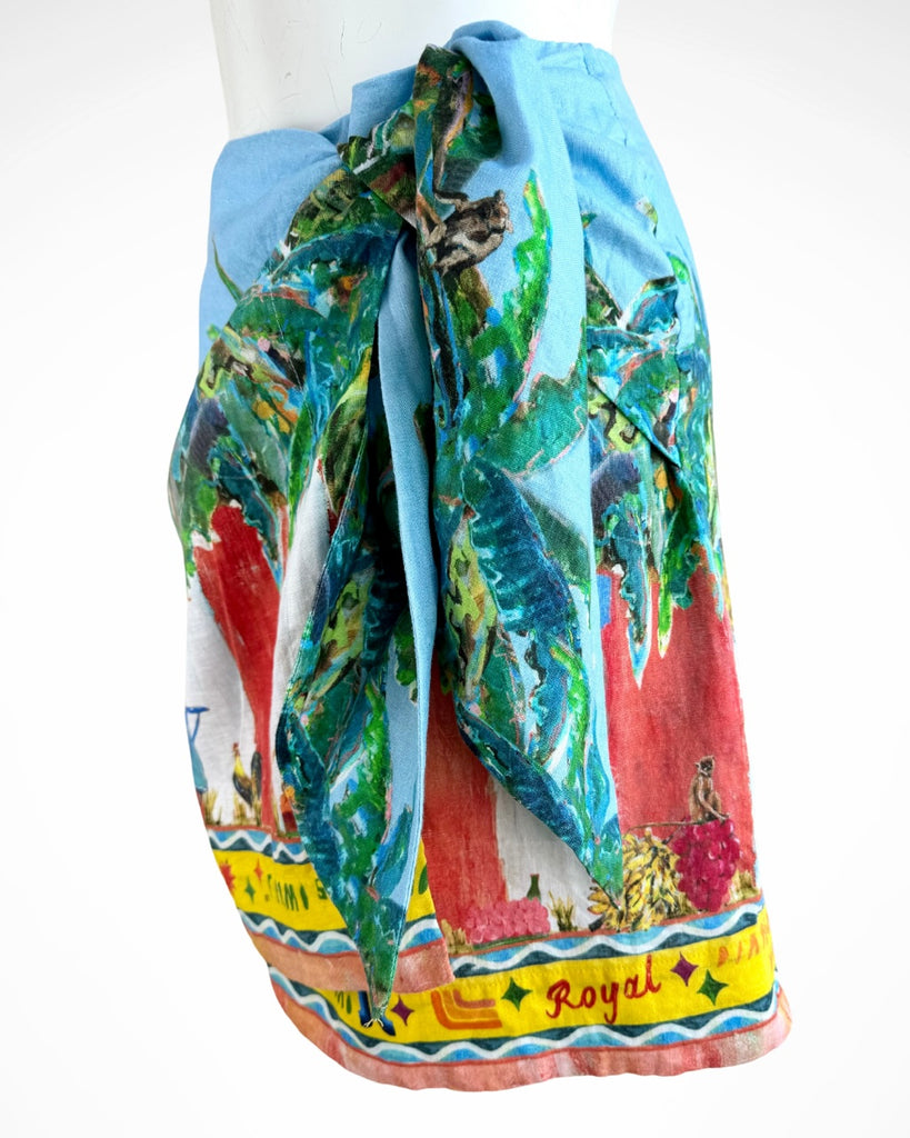 ALEMAIS x Adam Lester - ALL ABOARD LINEN WRAP MINI SKIRT