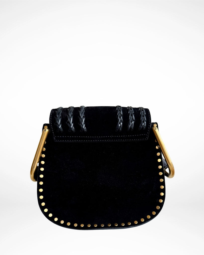 CHLOE - MINI HUDSON WHIPSTITCH CROSSBODY BAG IN BLACK SUEDE