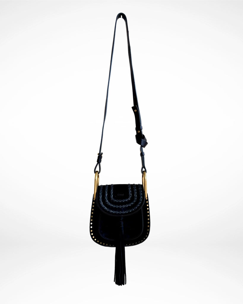 CHLOE - MINI HUDSON WHIPSTITCH CROSSBODY BAG IN BLACK SUEDE