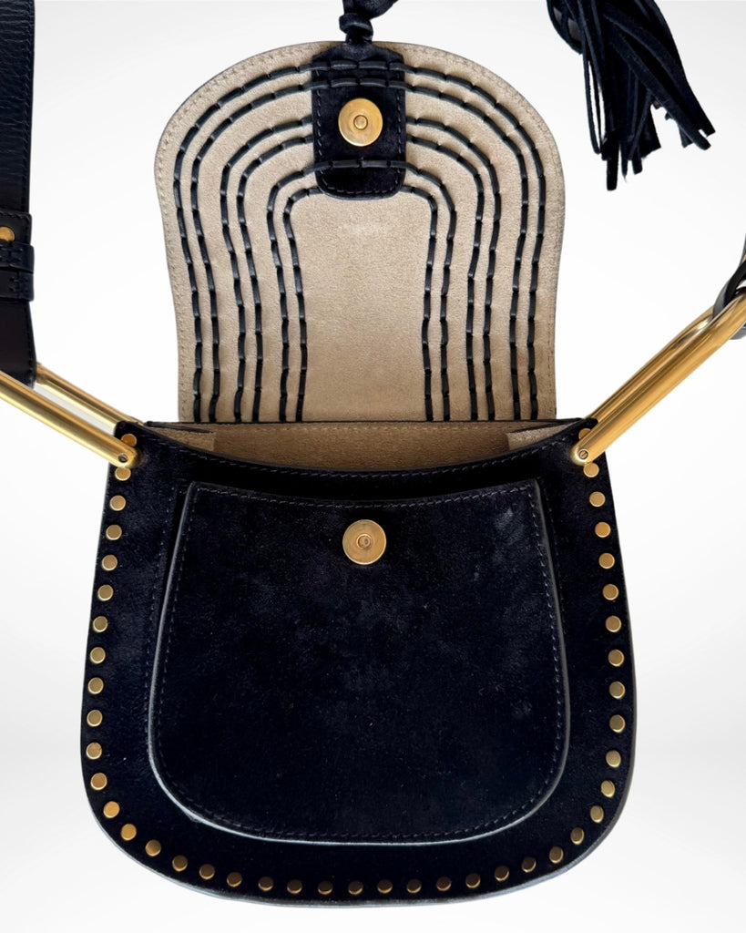 CHLOE - MINI HUDSON WHIPSTITCH CROSSBODY BAG IN BLACK SUEDE