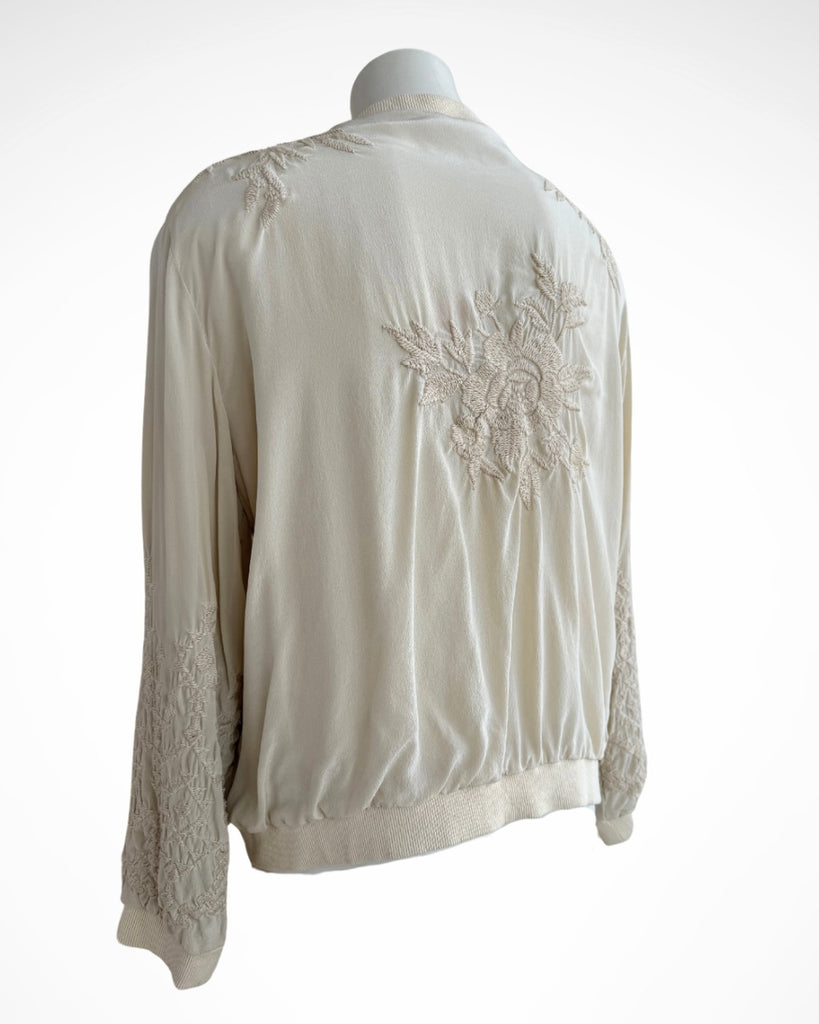 JOHNNY WAS - TYRELL SILK EMBROIDERED BOMBER JACKET