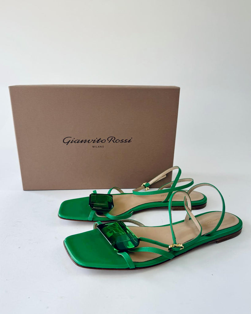 GIANVITO ROSSI MILANO - JAIPUR GEMSTONE FLAT SANDAL - GREEN