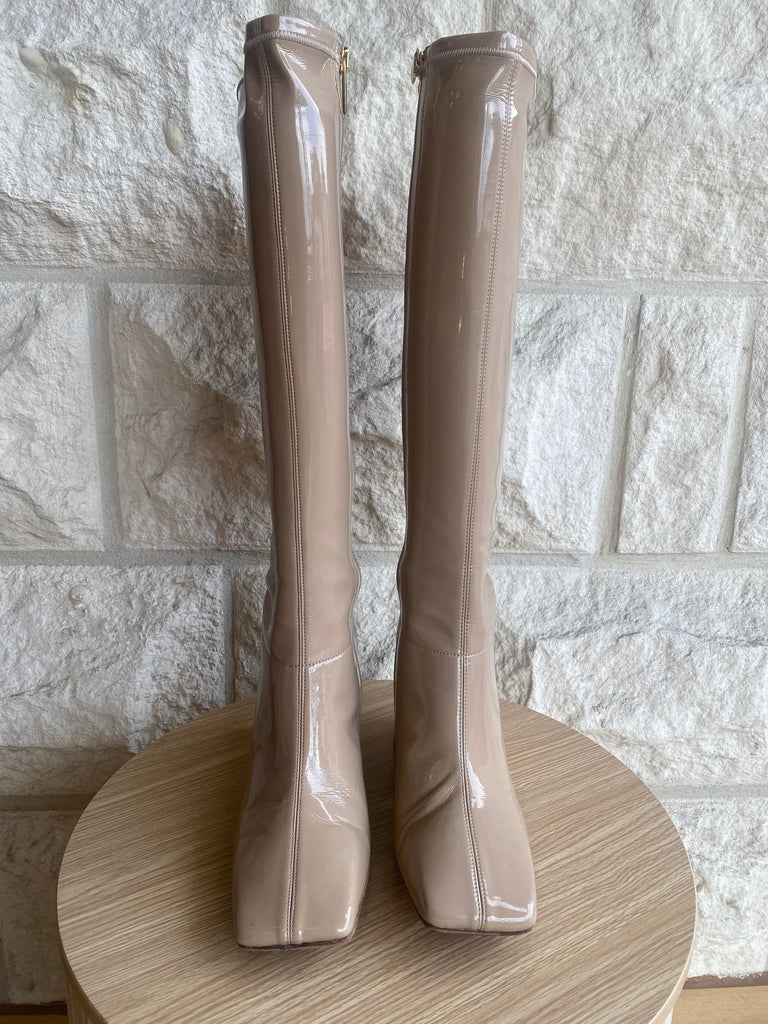 TIBI LARS FAUX PATENT BOOT - BEIGE