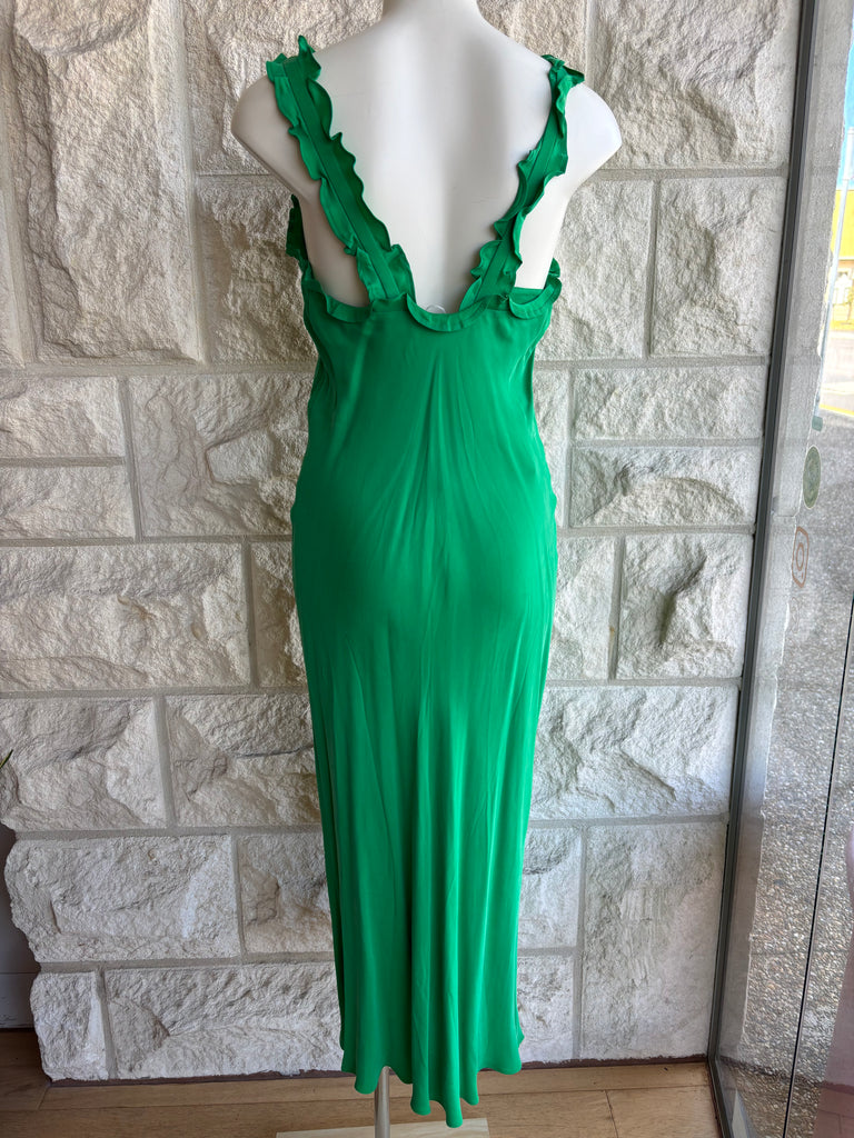 TIBI GREEN RUFFLE TRIM DRESS