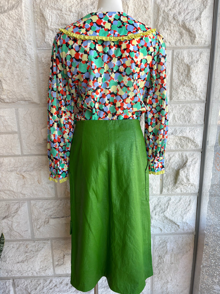 BEATRICE B GREEN FAUX LEATHER SKIRT