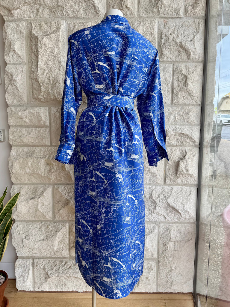 OROTON - MAP-PRINT SILK MIDI DRESS
