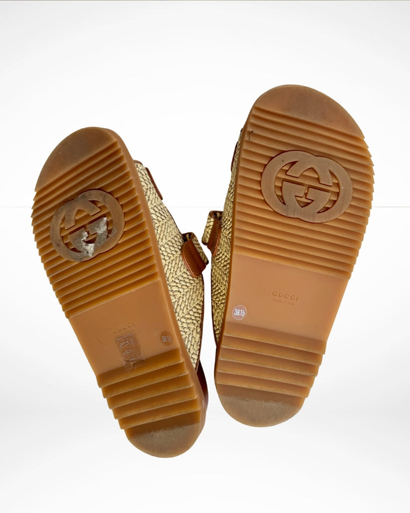 GUCCI - MORITZ RAFFIA EFFECT SLIDE SANDALS