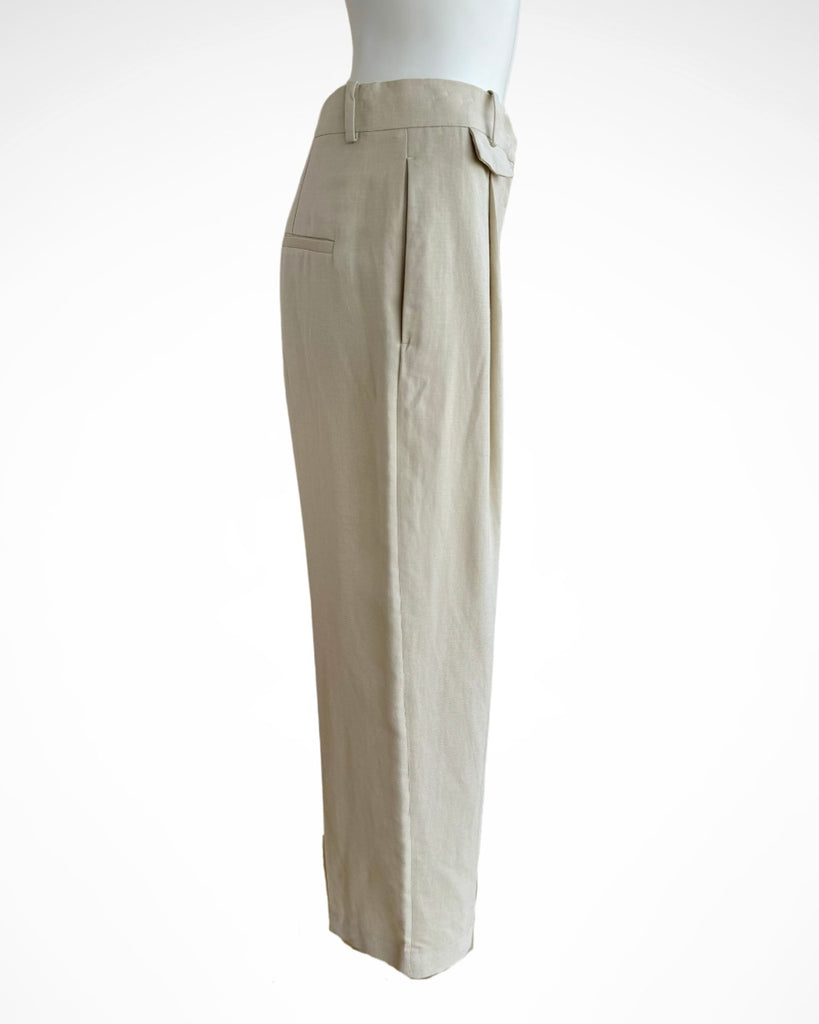 COS - WIDE LEG PLEATED LINEN BLEND TROUSERS