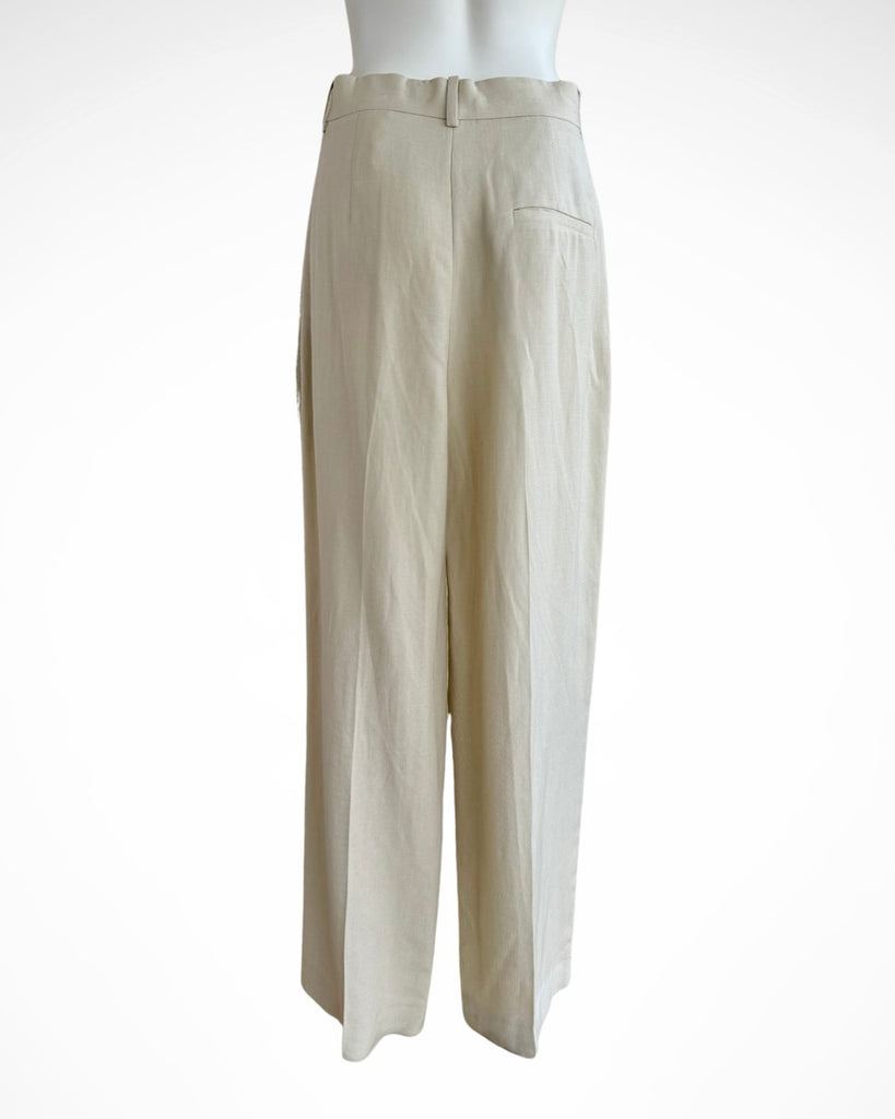 COS - WIDE LEG PLEATED LINEN BLEND TROUSERS