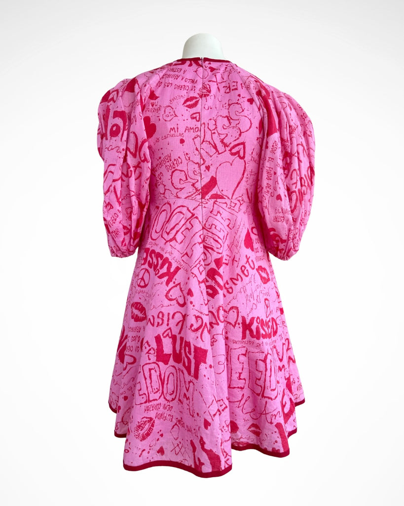 ZIMMERMANN - LINEN DAY MINI DRESS PINK GRAFFITI