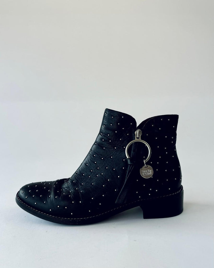 SEE BY CHLOE - BLACK LEATHER - SILVER STUDDED - ANKLE BOOTS