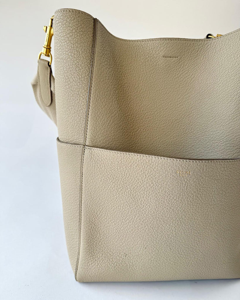 CELINE - SEAU SANGLE LEATHER TOTE - BEIGE