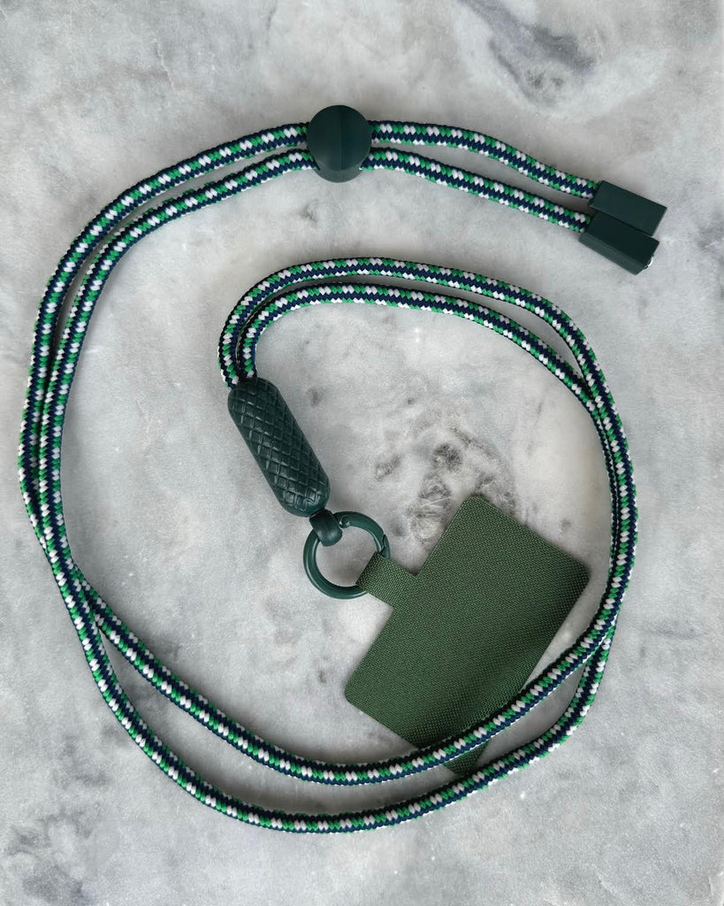 CROSS BODY PHONE STRAP - GREEN/NAVY/WHITE