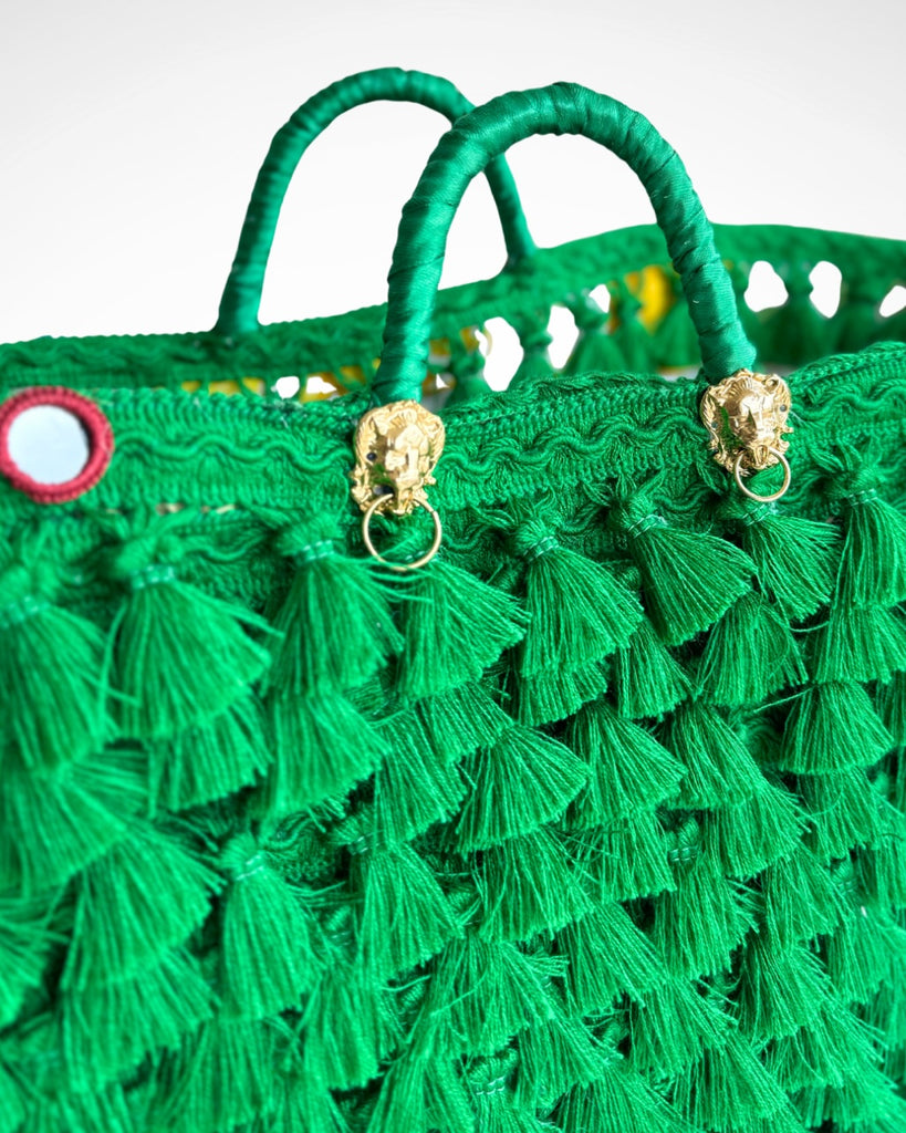 HANDMADE IN CAPRI - COFFA TASSLE BASKET - GREEN