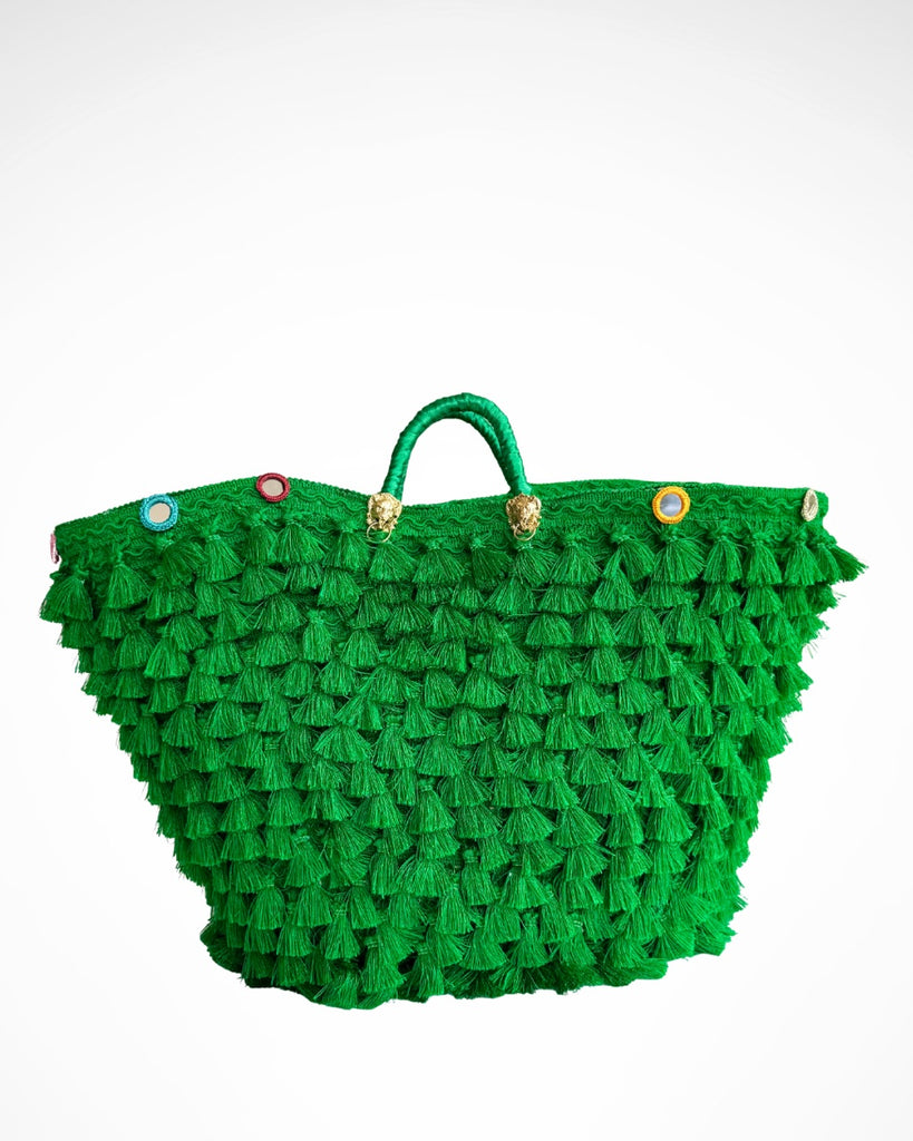 HANDMADE IN CAPRI - COFFA TASSLE BASKET - GREEN