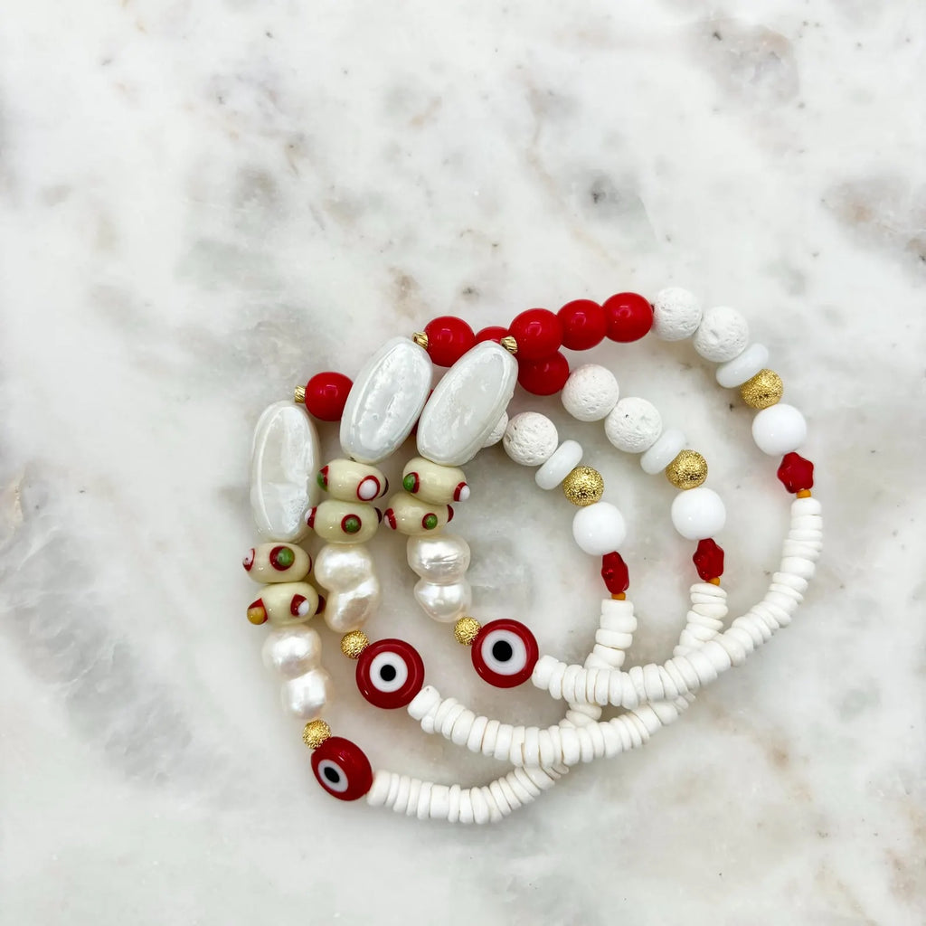 ROCCELLA - CUORE - EVIL EYE BEADED BRACELET WITH FRESH WATER PEARL