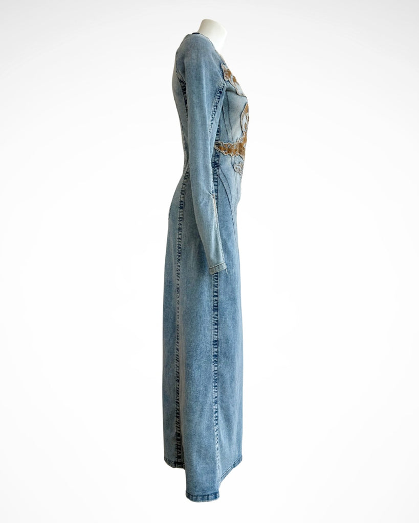 Y/PROJECT - LOGO EMBROIDERED DENIM MAXI DRESS