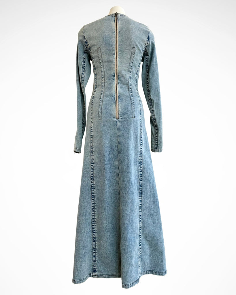 Y/PROJECT - LOGO EMBROIDERED DENIM MAXI DRESS