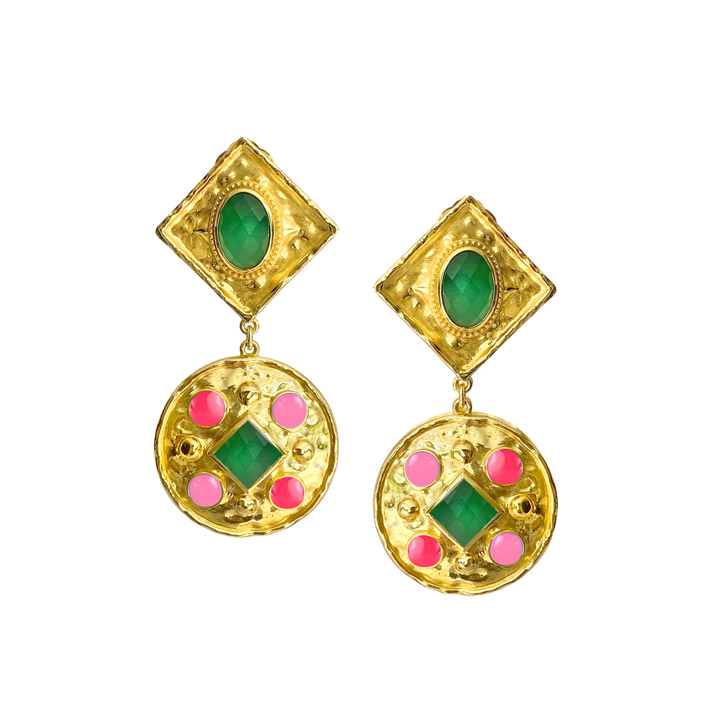 MOUNTAIN AND MOON VALENTINA EARRINGS GREEN + PINK